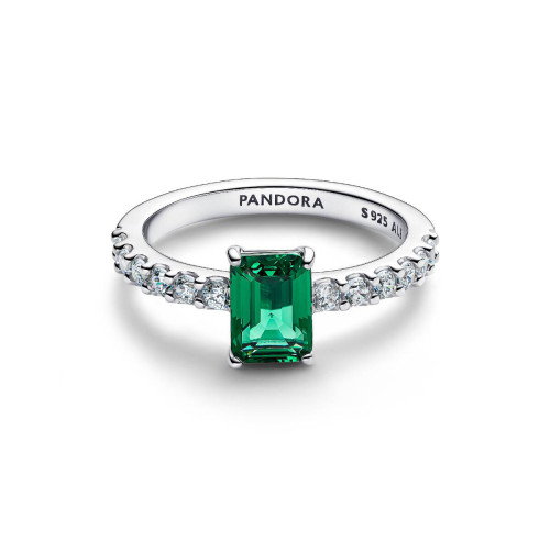 Luxoia - Pandora Rechteckiger Funkelnder Grüner Strahlenkranz Ring - 194506C01