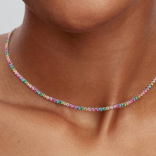 Luxoia - Pandora Regenbogenfarbene Tennishalskette - 394648C01-40