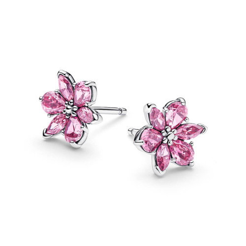 Luxoia - Pandora Herbarium Funkelnde Rosafarbene Blume Ohrringe - 292633C02