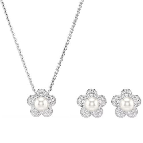 Luxoia - Swarovski x Ariana Grande Set Kristallperle Rundschliff Blume Weiss Rhodiniert - 5749180
