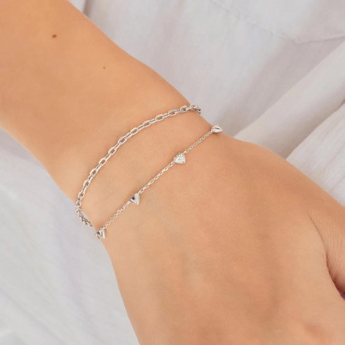 Luxoia - Ania Haie Silver Pavé Puffed Heart Station Armband - B074-06H