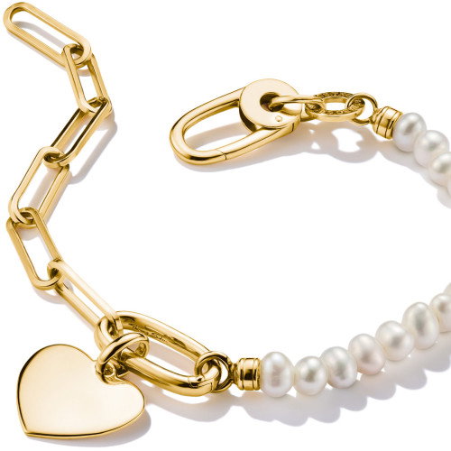 Luxoia - Thomas Sabo Charm Armband Paperclip und Perlen mit einem Connect Link vergoldet - C1209-430-14