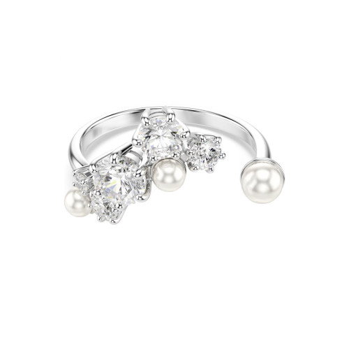 Luxoia - Swarovski Constella Offener Ring Kristallperle Rundschliffe Weiss Rhodiniert