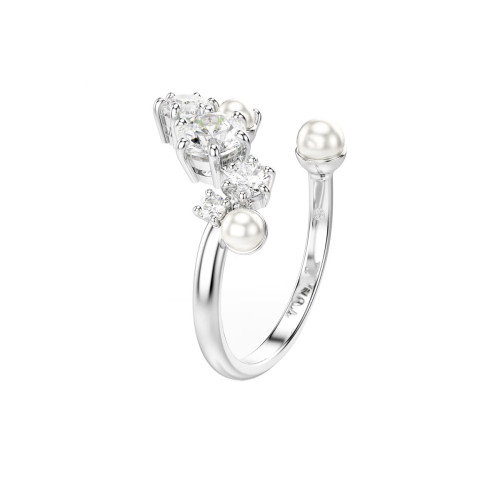 Luxoia - Swarovski Constella Offener Ring Kristallperle Rundschliffe Weiss Rhodiniert