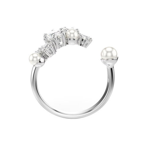 Luxoia - Swarovski Constella Offener Ring Kristallperle Rundschliffe Weiss Rhodiniert