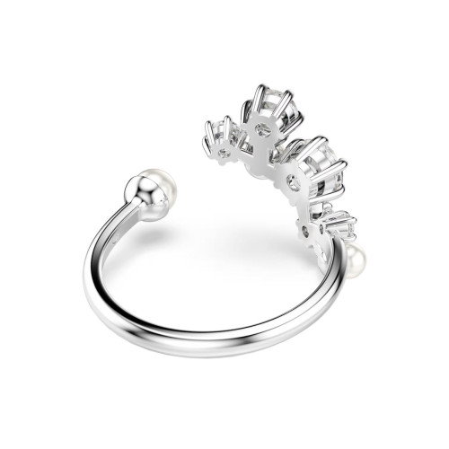Luxoia - Swarovski Constella Offener Ring Kristallperle Rundschliffe Weiss Rhodiniert