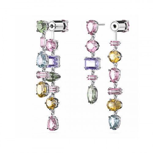 Luxoia - Swarovski Gema Drop Ohrhänger Asymmetrisches Design Verschiedene Schliffe Lang Mehrfarbig Rhodiniert - 5656417