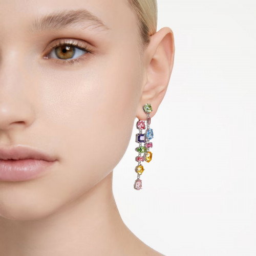 Luxoia - Swarovski Gema Drop Ohrhänger Asymmetrisches Design Verschiedene Schliffe Lang Mehrfarbig Rhodiniert - 5656417