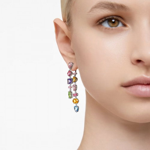 Luxoia - Swarovski Gema Drop Ohrhänger Asymmetrisches Design Verschiedene Schliffe Lang Mehrfarbig Rhodiniert - 5656417