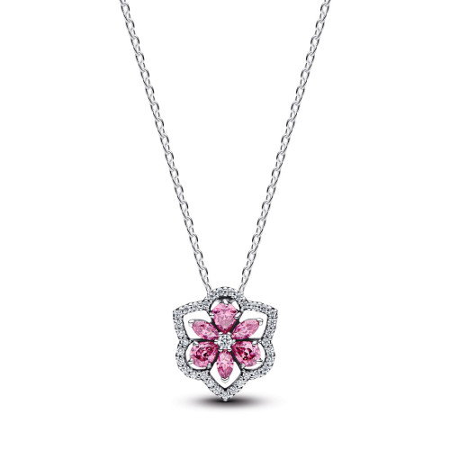 Luxoia - Pandora Herbarium Funkelnde Rosafarbene Blume Anhänger Halskette - 394576C01-45