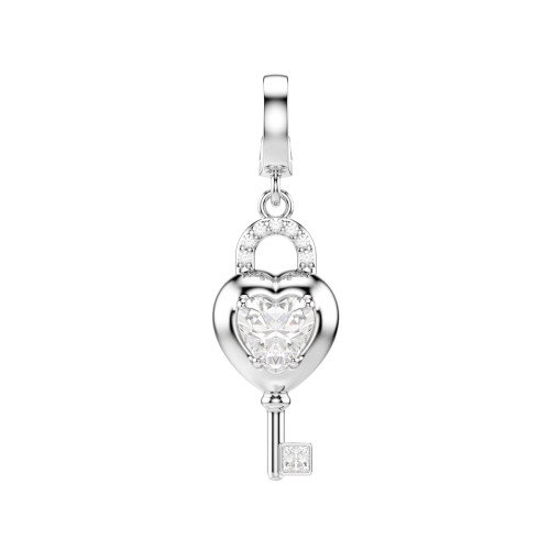 Luxoia - Swarovski Idyllia Charm Verschiedene Schliffe Herz mit Schlüssel Weiss Rhodiniert - 5742957