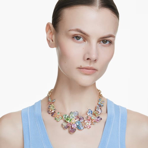 Luxoia - Swarovski Idyllia Halskette Verschiedene Schliffe Pavé Blume Mehrfarbig Goldlegierungsschicht - 5717157