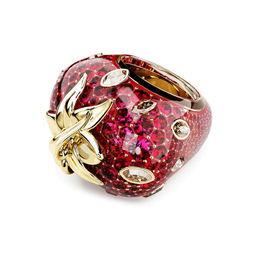 Luxoia - Swarovski Idyllia Motiv Ring Verschiedene Schliffe Erdbeere Rot Goldlegierungsschicht
