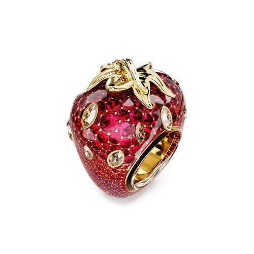 Luxoia - Swarovski Idyllia Motiv Ring Verschiedene Schliffe Erdbeere Rot Goldlegierungsschicht