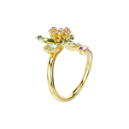 Luxoia - Swarovski Idyllia Offener Ring Verschiedene Schliffe Blume Grün Goldlegierungsschicht