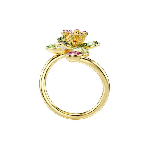 Luxoia - Swarovski Idyllia Offener Ring Verschiedene Schliffe Blume Grün Goldlegierungsschicht