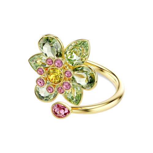 Luxoia - Swarovski Idyllia Offener Ring Verschiedene Schliffe Blume Grün Goldlegierungsschicht