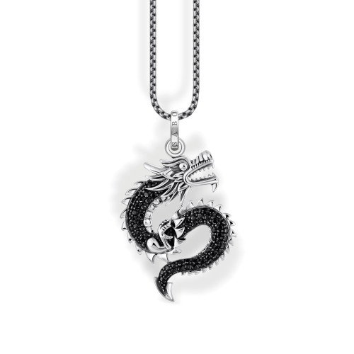 Luxoia - Thomas Sabo Halskette mit Drachen Anhänger und schwarzen Steinen Silber - KE2273-643-11-L50V