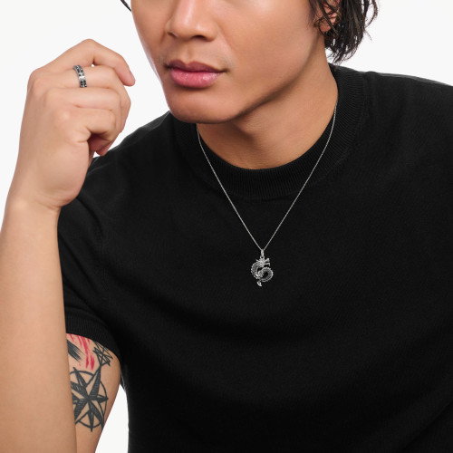 Luxoia - Thomas Sabo Halskette mit Drachen Anhänger und schwarzen Steinen Silber - KE2273-643-11-L50V