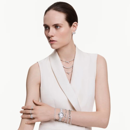 Luxoia - Swarovski Matrix Armreif Rundschliff Weiss Rhodiniert