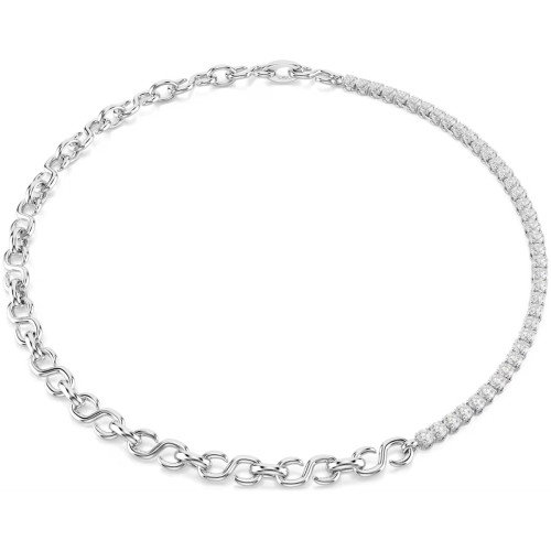 Luxoia - Swarovski Matrix Halskette S Form Rundschliff Weiss Rhodiniert - 5747732