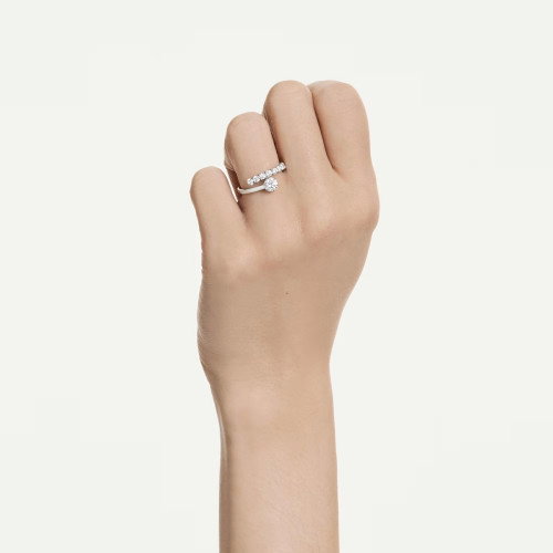 Luxoia - Swarovski Matrix Offener Ring Rundschliff Weiss Rhodiniert