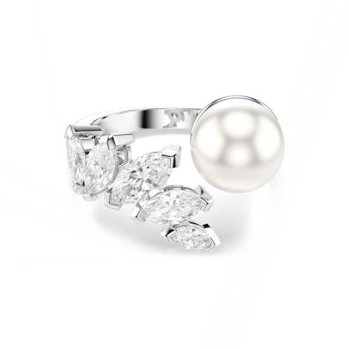 Luxoia - Swarovski Mesmera Offener Ring Kristallperle Marquise Schliff Weiss Rhodiniert