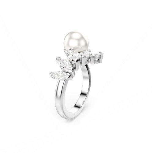 Luxoia - Swarovski Mesmera Offener Ring Kristallperle Marquise Schliff Weiss Rhodiniert