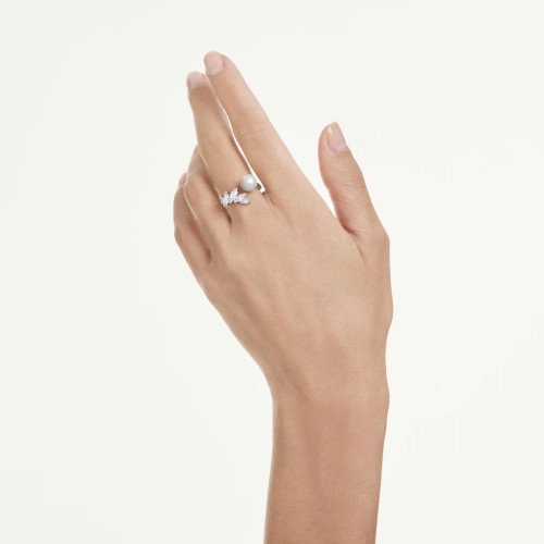 Luxoia - Swarovski Mesmera Offener Ring Kristallperle Marquise Schliff Weiss Rhodiniert