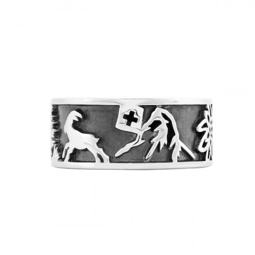 Luxoia - Gexist Swiss Edelweiss Ring Edelweiss Steinbock Matterhorn & Alphorn - R 7002