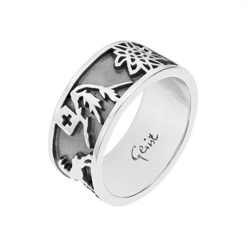 Luxoia - Gexist Swiss Edelweiss Ring Edelweiss Steinbock Matterhorn & Alphorn - R 7002