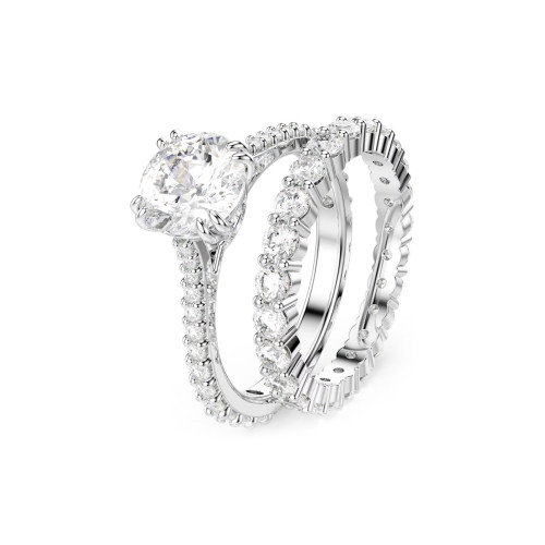 Luxoia - Swarovski Stilla Ring Set Rundschliff Weiss Rhodiniert