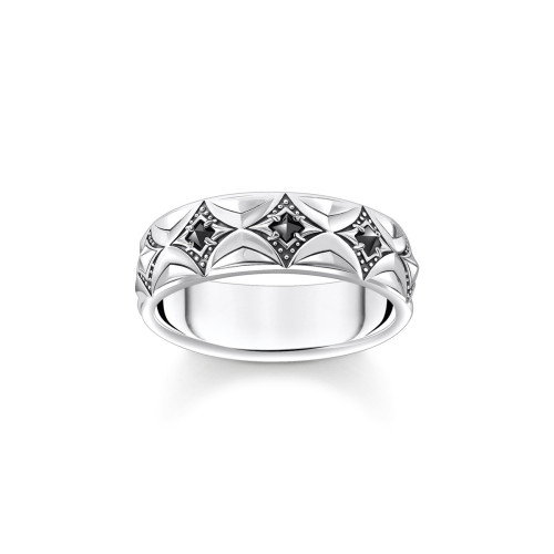 Luxoia - Thomas Sabo Ring Rautenmuster mit schwarzen Steinen Silber geschwärzt - TR2453-643-11
