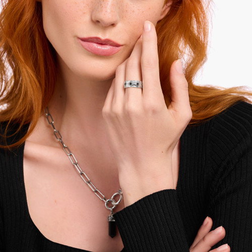 Luxoia - Thomas Sabo Ring Rautenmuster mit schwarzen Steinen Silber geschwärzt - TR2453-643-11