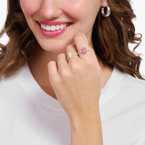 Luxoia - Thomas Sabo Ring mit pinkem Mini-Goldbären und Steinen Silber - TR2459-052-9