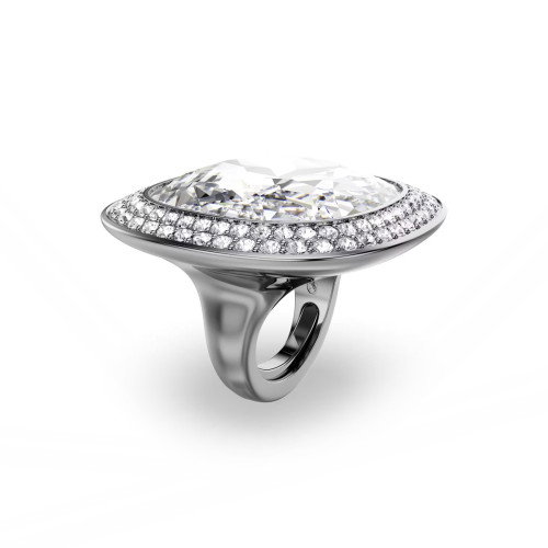 Luxoia - Swarovski Una Angelic Cocktail Ring Kissenschliff Weiss Rutheniert