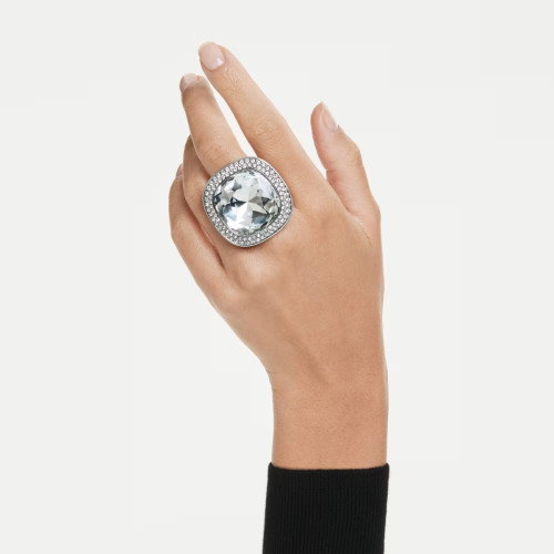 Luxoia - Swarovski Una Angelic Cocktail Ring Kissenschliff Weiss Rutheniert