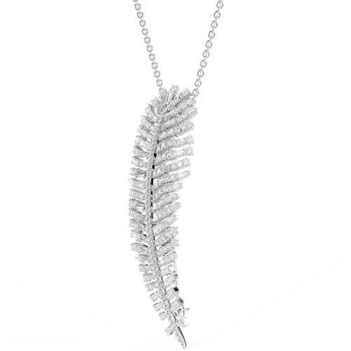 Luxoia - Swarovski Vienna Halskette und Brosche Verschiedene Schliffe Feder Weiss Rhodiniert - 5749209