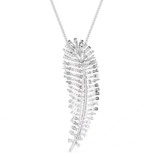 Luxoia - Swarovski Vienna Halskette und Brosche Verschiedene Schliffe Feder Weiss Rhodiniert - 5749209