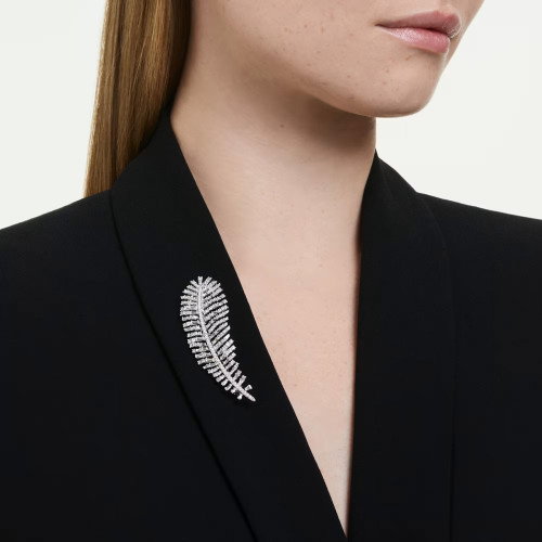 Luxoia - Swarovski Vienna Halskette und Brosche Verschiedene Schliffe Feder Weiss Rhodiniert - 5749209