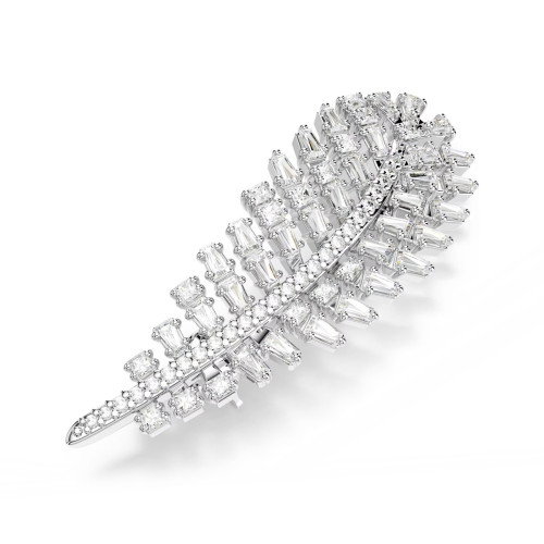 Luxoia - Swarovski Vienna Brosche Verschiedene Schliffe Feder Weiss Rhodiniert - 5760564