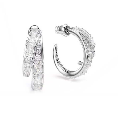 Luxoia - Swarovski Vienna Kreolen Verschiedene Schliffe Weiss Rhodiniert - 5749069