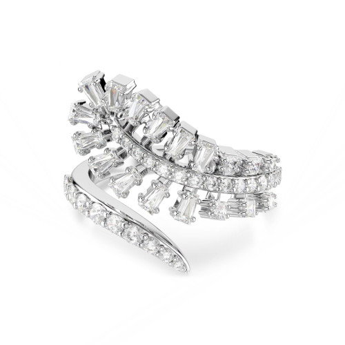 Luxoia - Swarovski Vienna Offener Ring Verschiedene Schliffe Feder Weiss Rhodiniert
