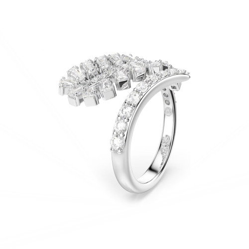 Luxoia - Swarovski Vienna Offener Ring Verschiedene Schliffe Feder Weiss Rhodiniert