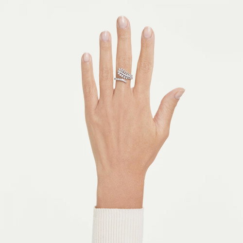 Luxoia - Swarovski Vienna Offener Ring Verschiedene Schliffe Feder Weiss Rhodiniert