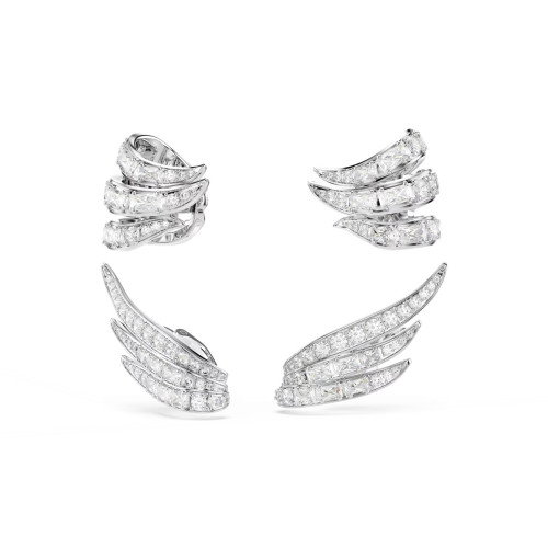 Luxoia - Swarovski Vienna Ohrspangen Verschiedene Schliffe Schwan Weiss Rhodiniert - 5749071