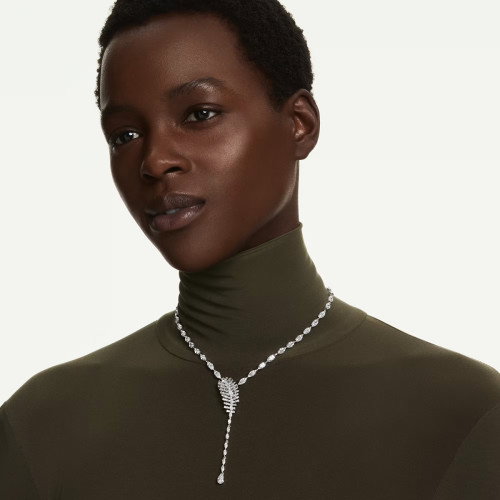 Luxoia - Swarovski Vienna Y Halskette Verschiedene Schliffe Feder Weiss Rhodiniert - 5749265