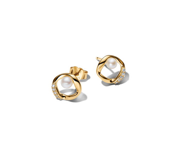 Luxoia - Pandora Organically Shaped Pavé Circle & Treated Freshwater Cultured Pearl Stud Earrings - 264662C01