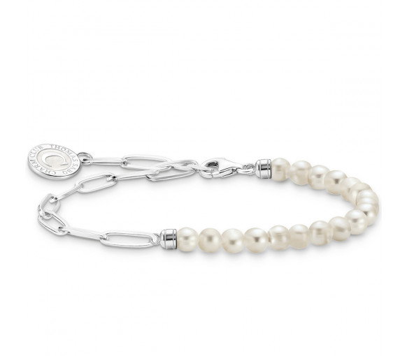 Thomas Sabo Member Charm Armband mit Weissen Perlen und Charmista Coin Silber - A2129-158-14