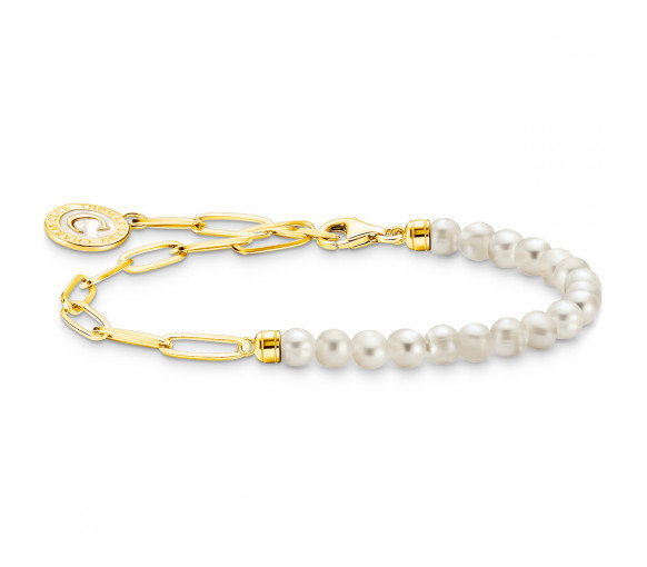 Luxoia - Thomas Sabo Member Charm Armband mit Weissen Perlen und Charmista Coin Vergoldet - A2129-430-14